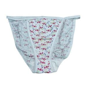 Vintage SaraMax Floral String Hi Cut Bikini Cotton Panty Womens 10